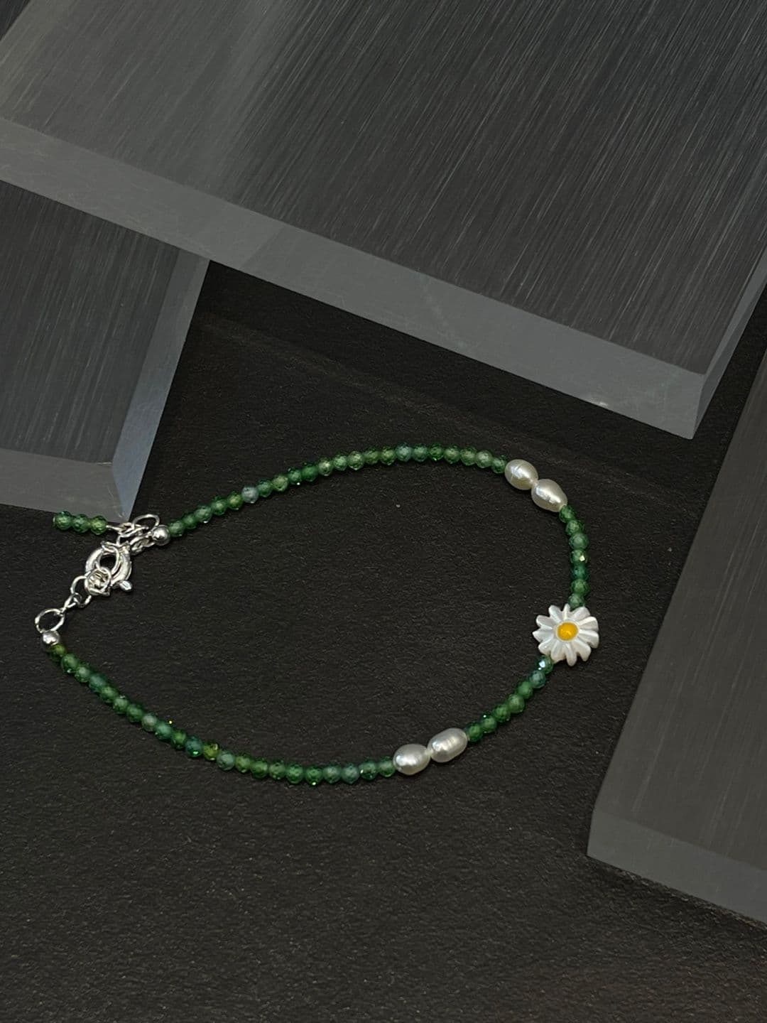 Silver 925 Green Cubic Freshwater Pearl Flower Bracelet B260581178 - 이미지 6