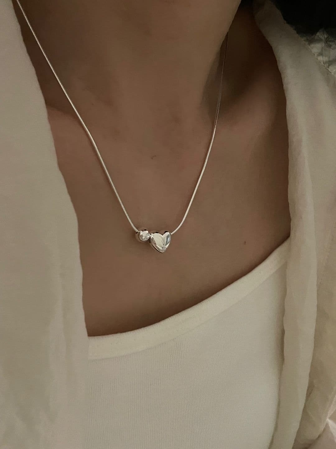 Silver 925 Heart Silver Ball Bold Necklace N230424551 - 이미지 2
