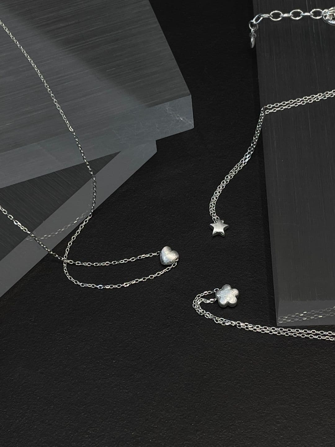Silver 925 Matte Small Heart-Star-Flower Necklace N260339879 - 이미지 7