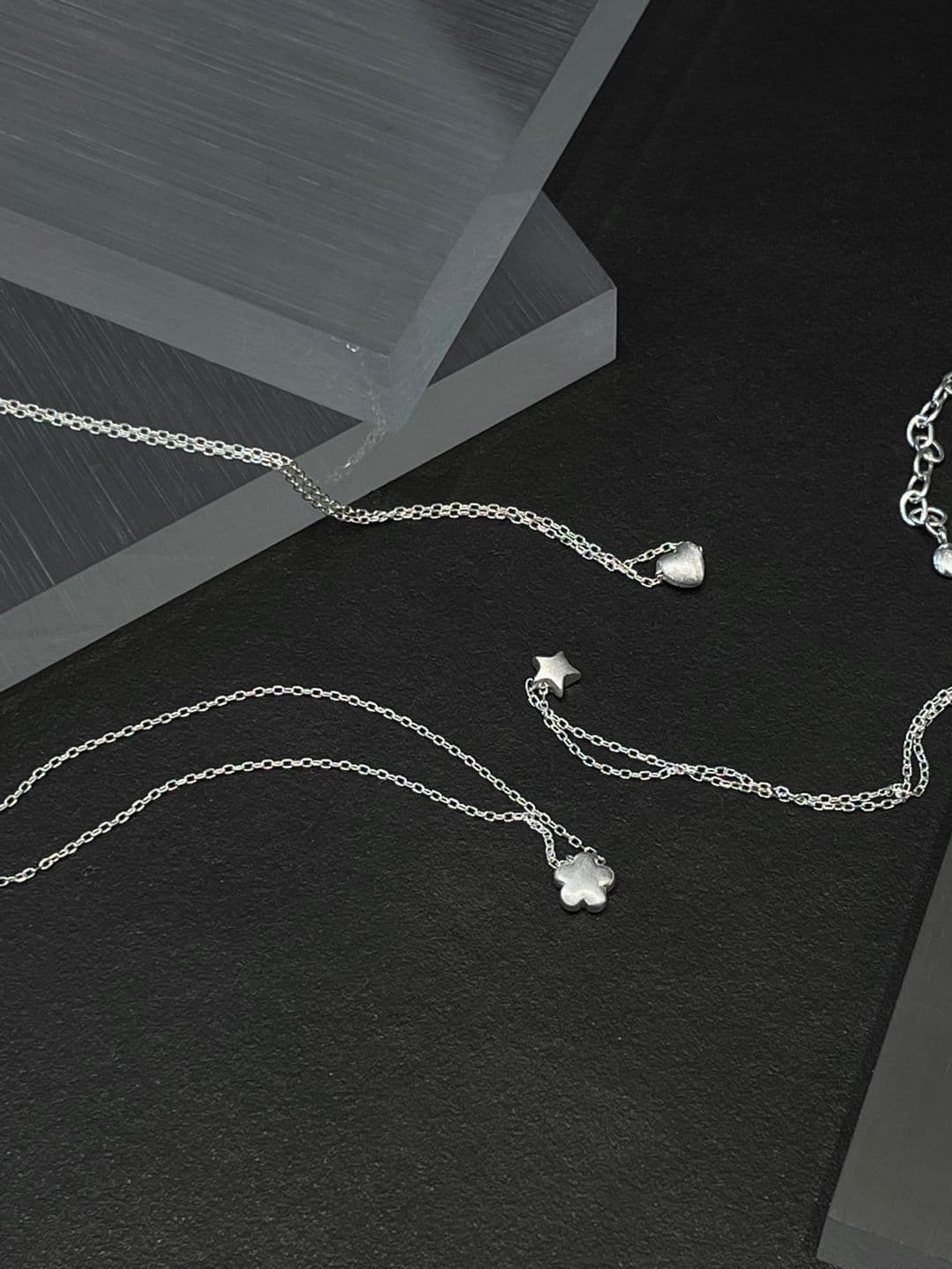 Silver 925 Matte Small Heart-Star-Flower Necklace N260339879 - 이미지 12