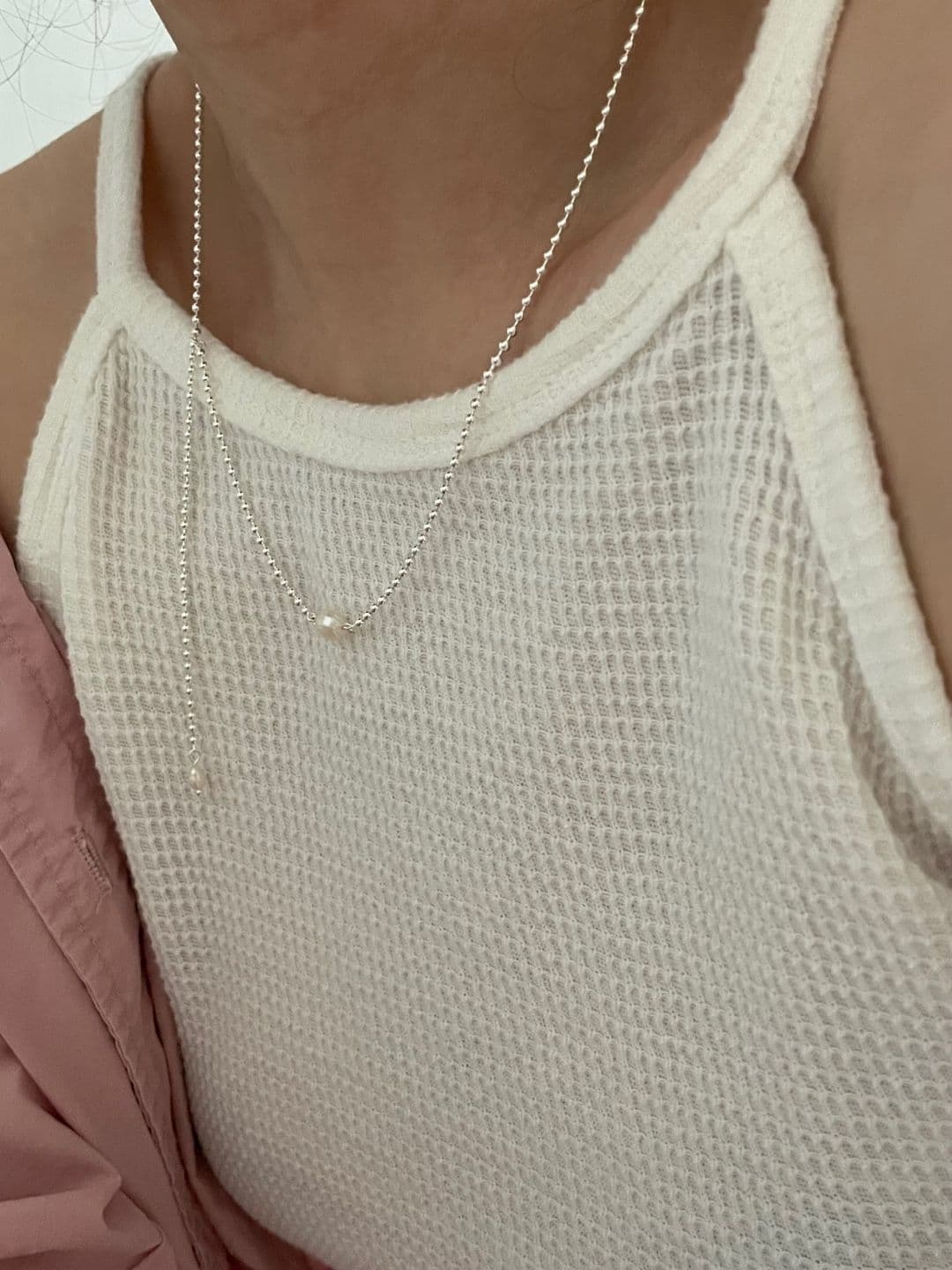 Silver 925 Classic Freshwater Pearl Silver Ball Necklace N230294778 - 이미지 3