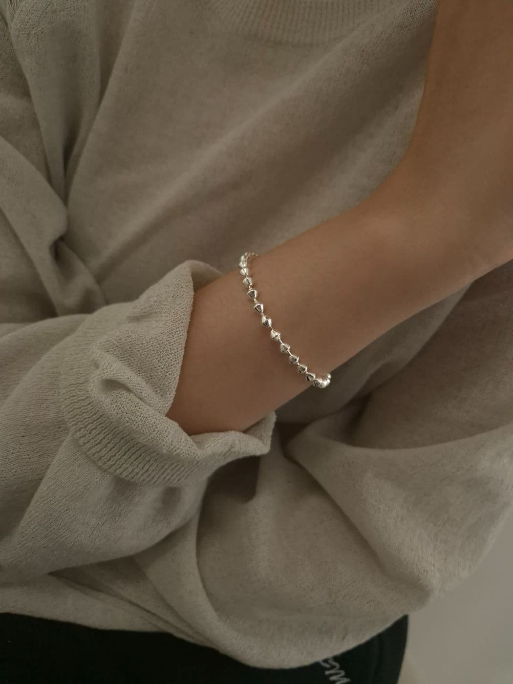 Silver 925 2-4mm Diamond-Cut Silver Ball Bracelet B260520816 - 이미지 1