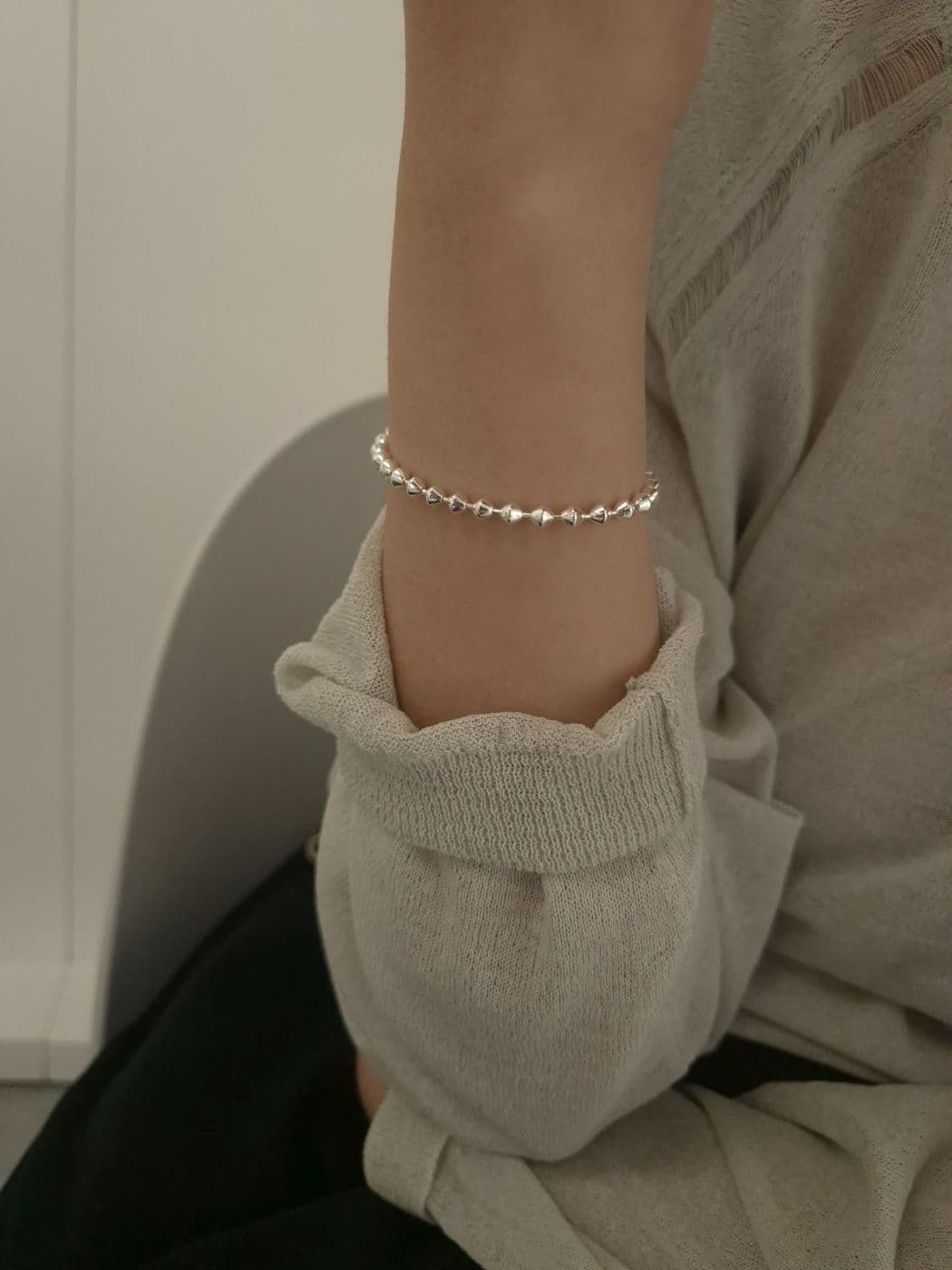 Silver 925 2-4mm Diamond-Cut Silver Ball Bracelet B260520816 - 이미지 4