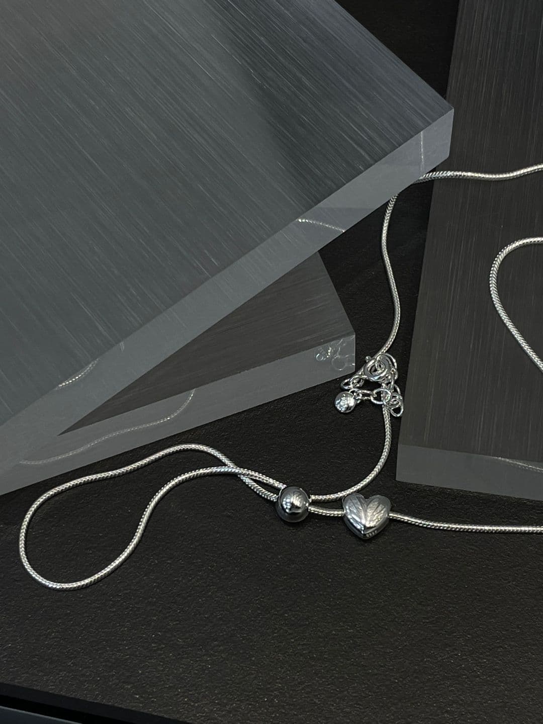 Silver 925 Heart Silver Ball Bold Necklace N230424551 - 이미지 6
