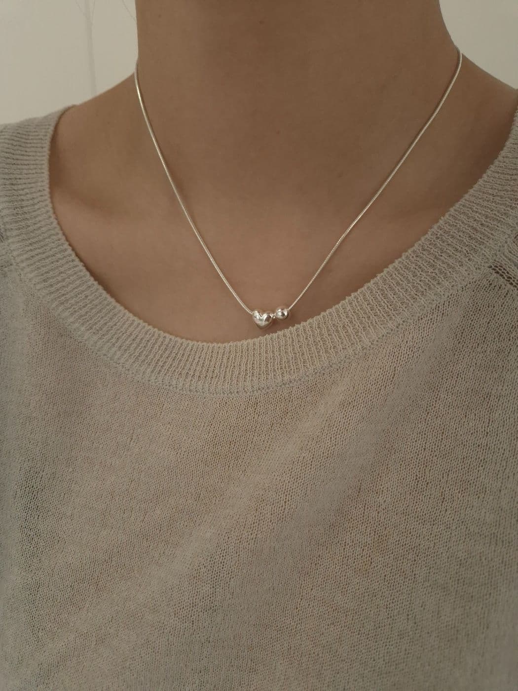 Silver 925 Heart Silver Ball Bold Necklace N230424551 - 이미지 3