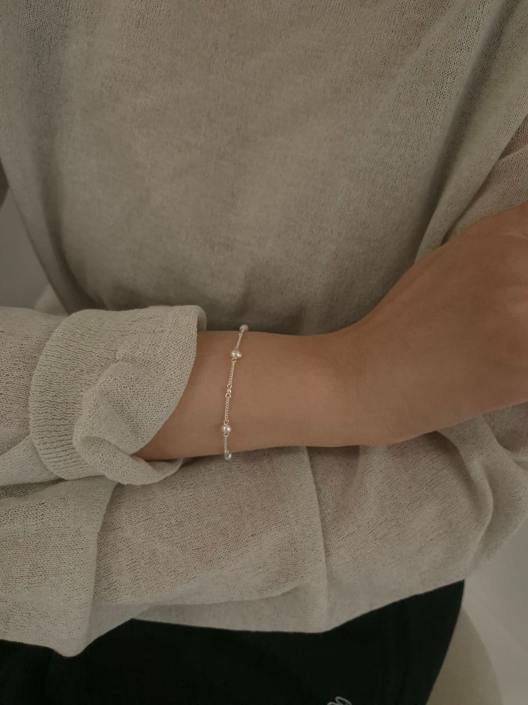 Silver 925 Freshwater Pearl Chain Bracelet B230415384 - 이미지 1