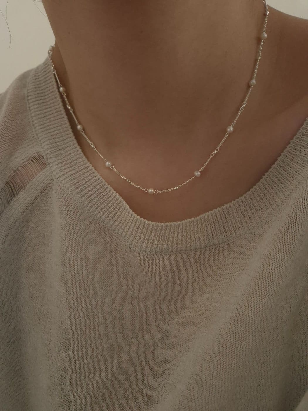 Silver 925 Freshwater Pearl Chain Necklace N230435396 - 이미지 4
