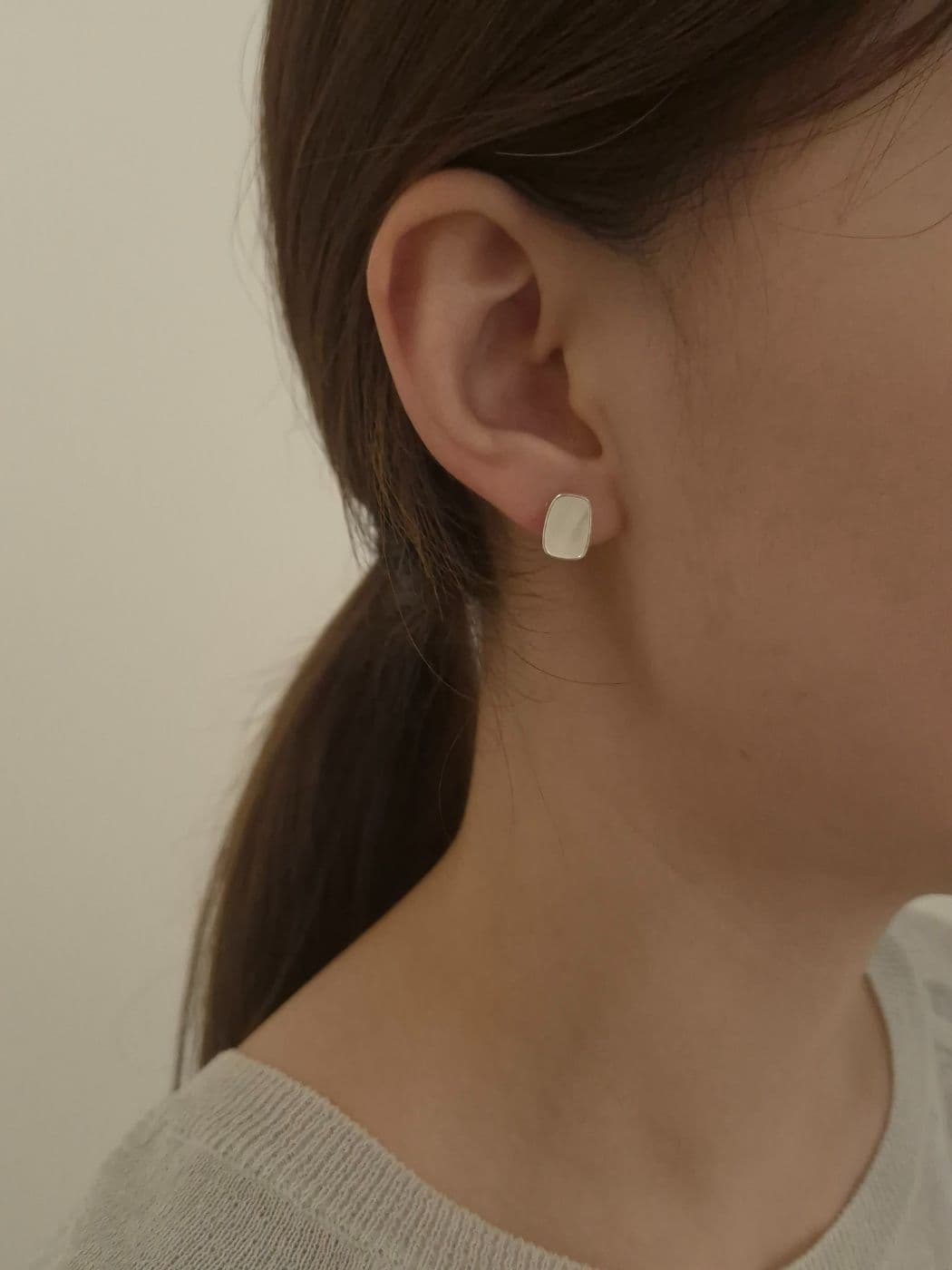 Silver 925 Mother-of-Pearl Flat Post Earrings E220318736 - 이미지 3