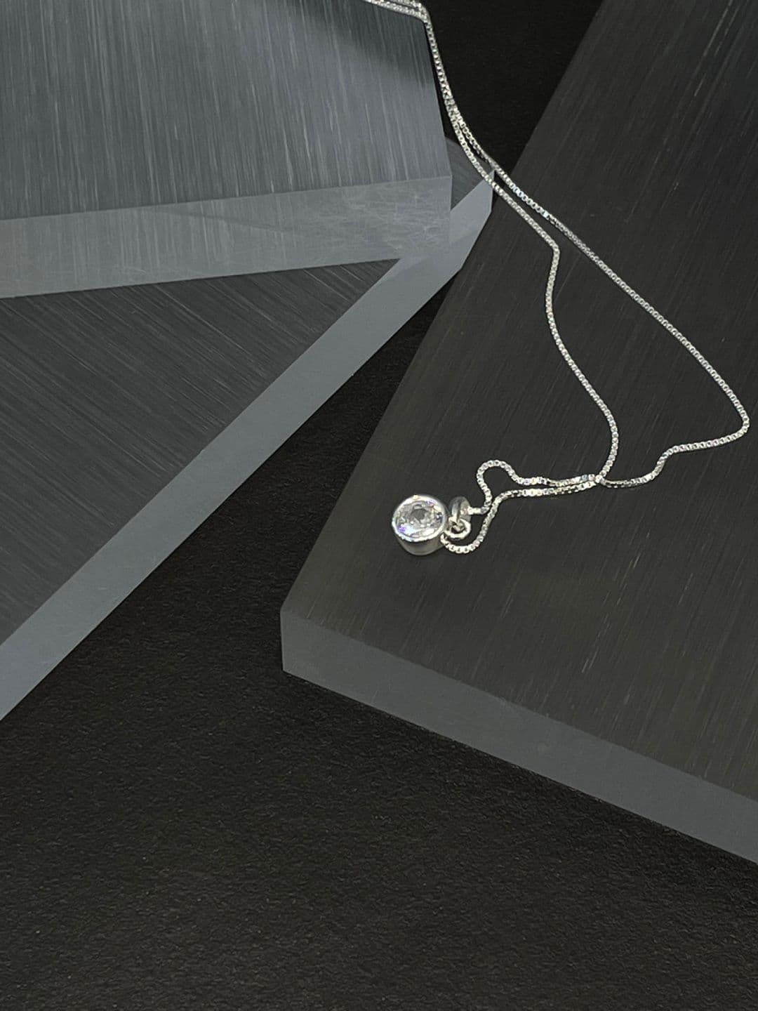 Silver 925 Circle Cubic Box Chain Necklace N260577418 - 이미지 4