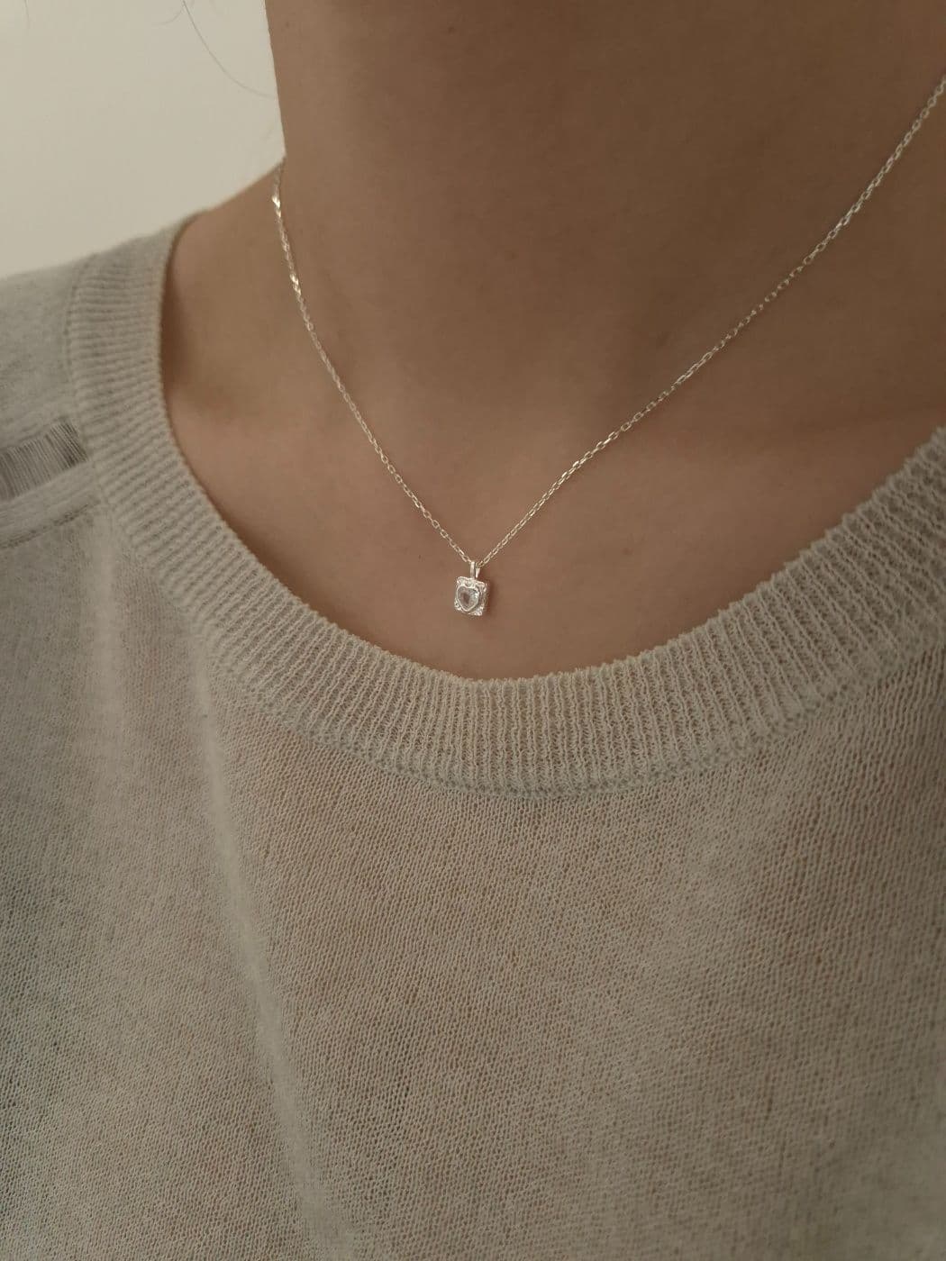 Silver 925 Square Heart Cubic Necklace N260506737 - 이미지 4