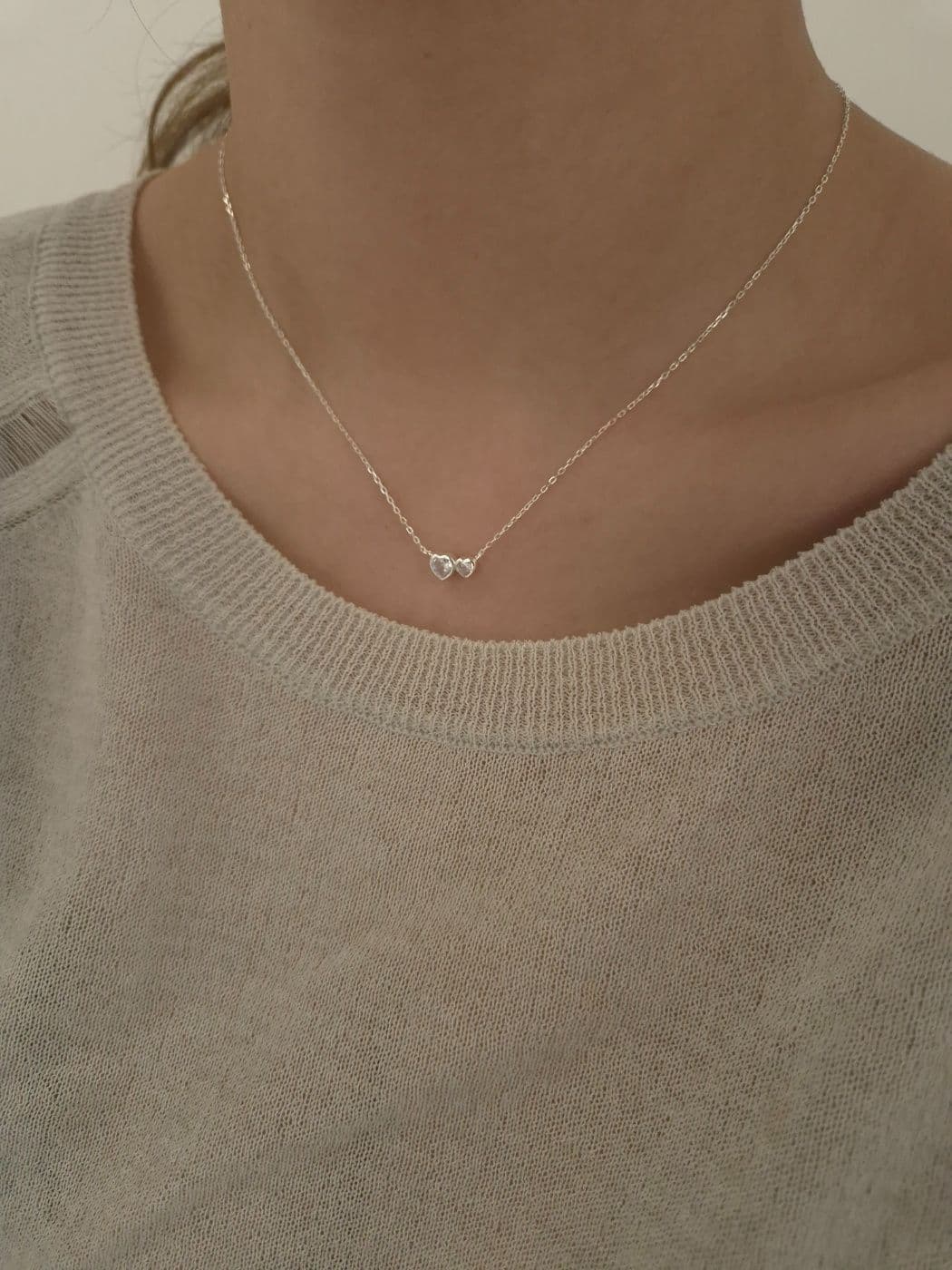 Silver 925 Double Heart Cubic Necklace N230734413 - 이미지 3