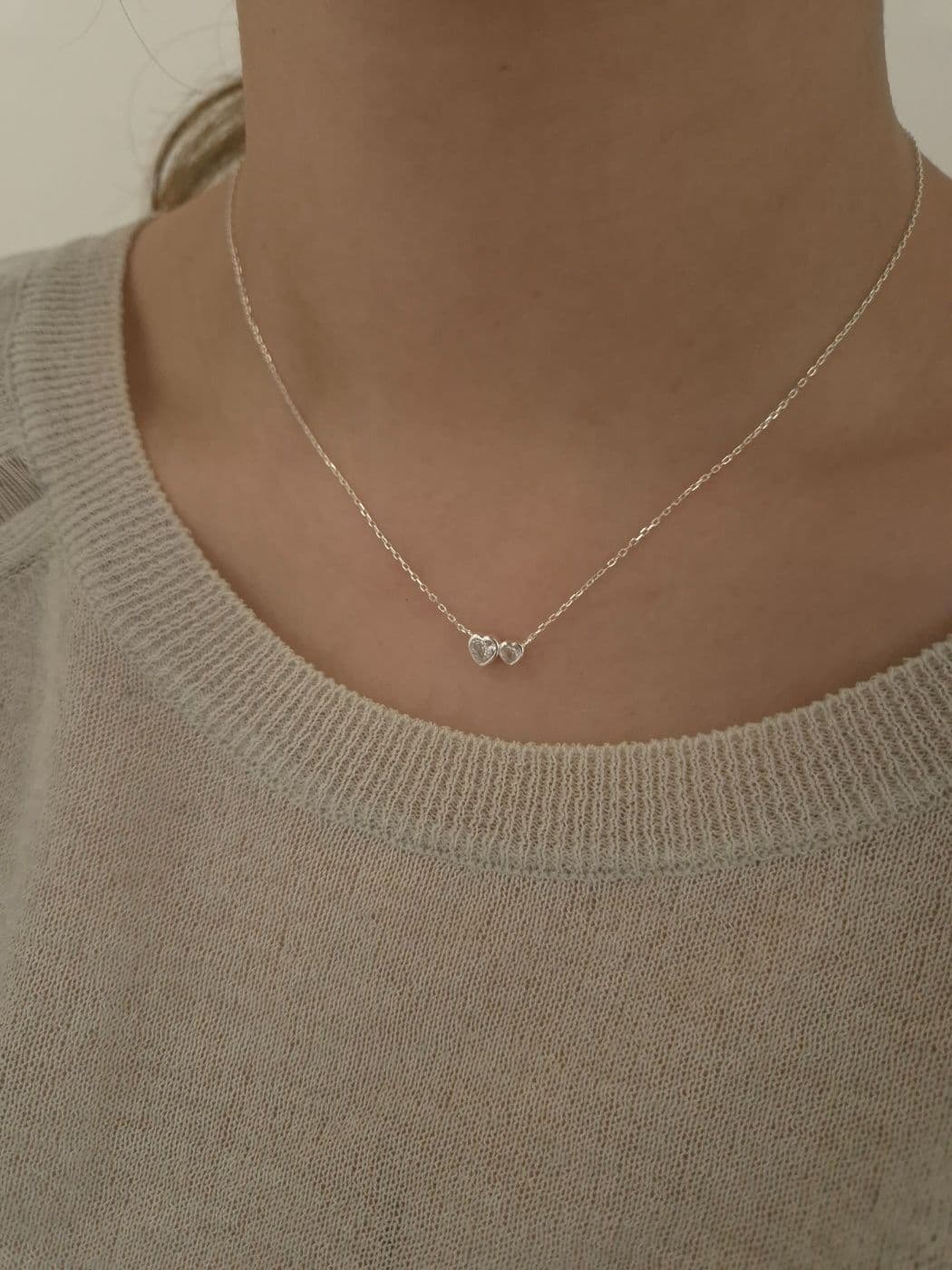 Silver 925 Double Heart Cubic Necklace N230734413 - 이미지 1
