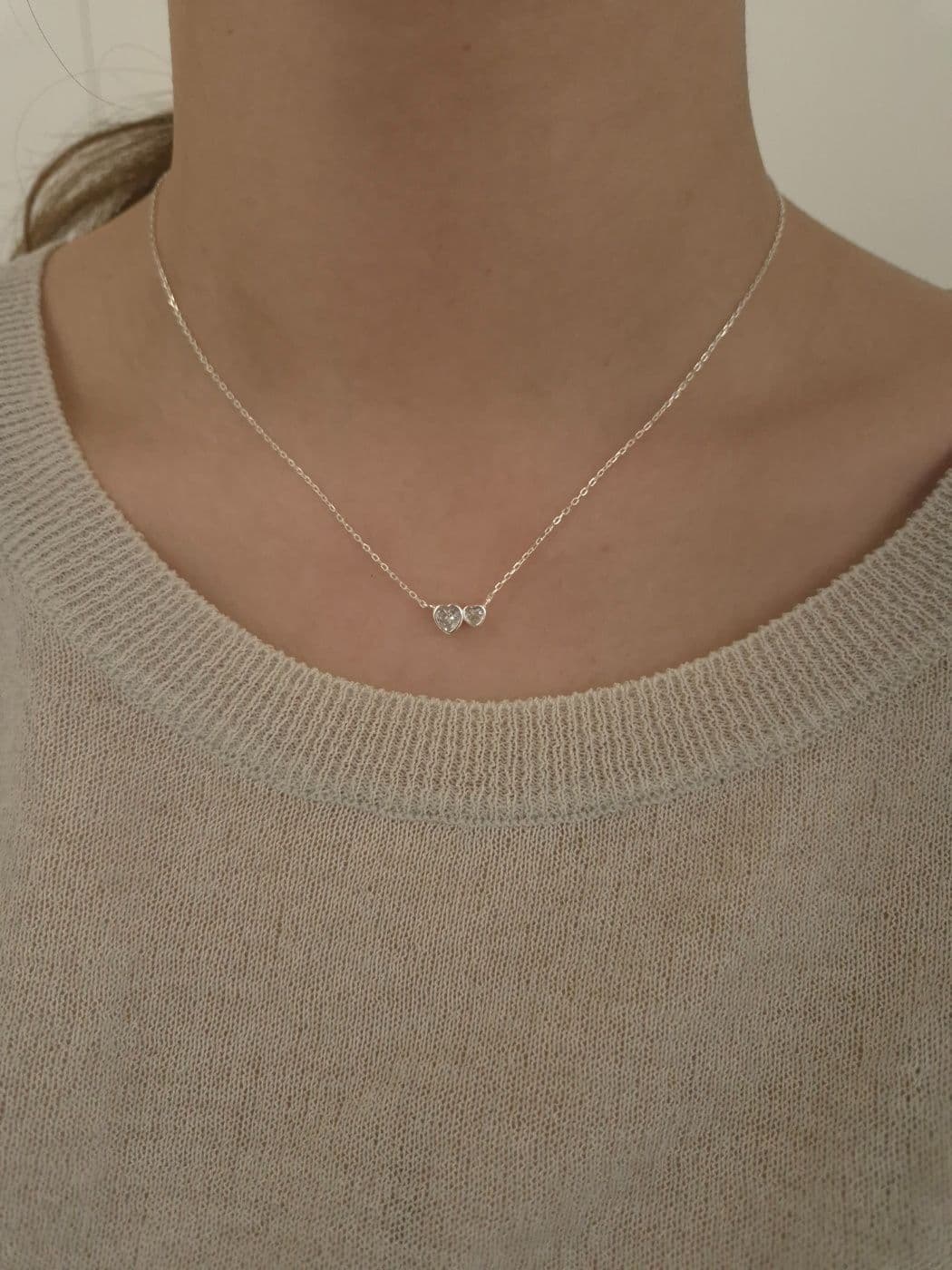 Silver 925 Double Heart Cubic Necklace N230734413 - 이미지 2