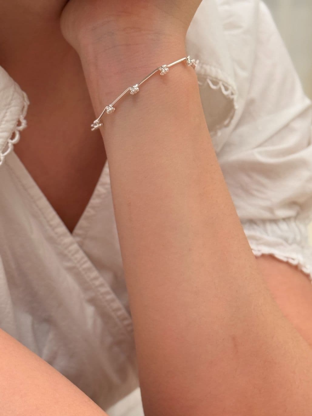 Silver 925 Flower Stick Chain Bracelet B260595793 - 이미지 2