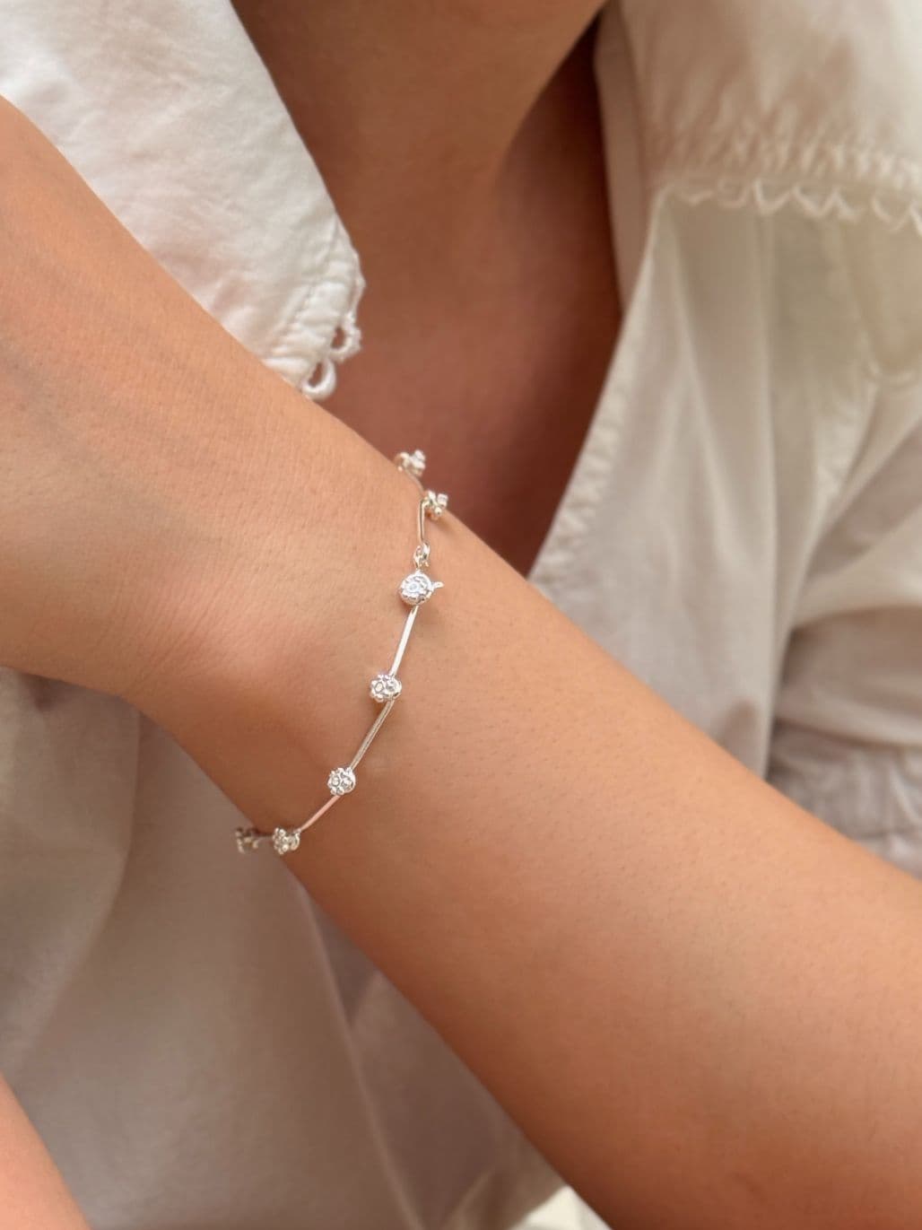 Silver 925 Flower Stick Chain Bracelet B260595793 - 이미지 3
