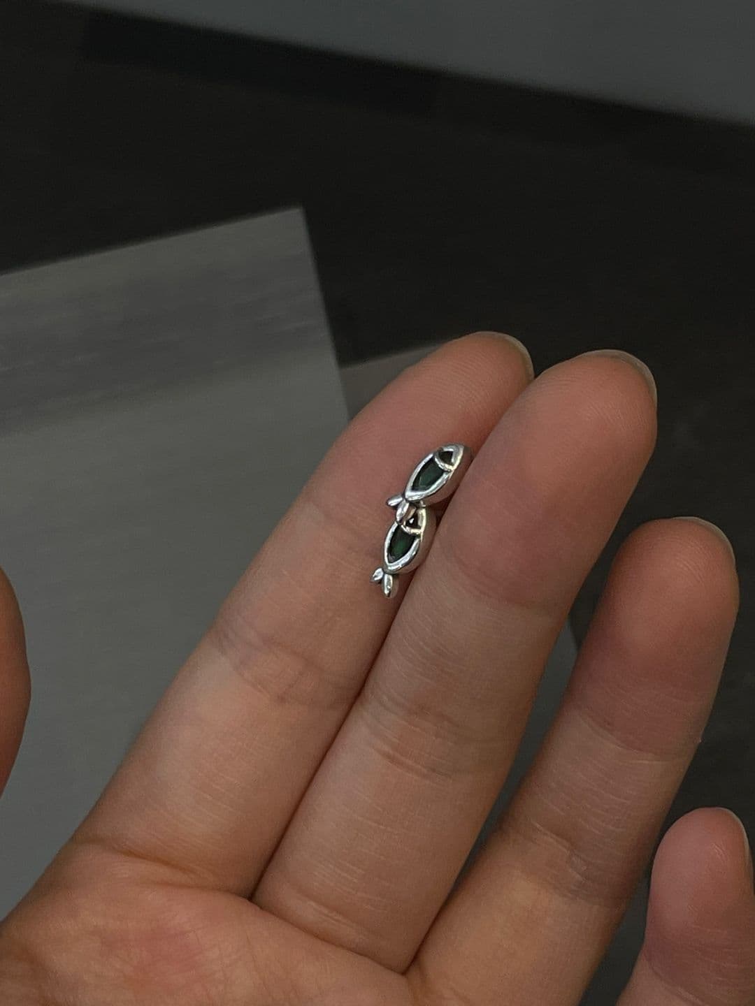 Silver 925 Green Fish Gemstone Piercing P260559074 - 이미지 2