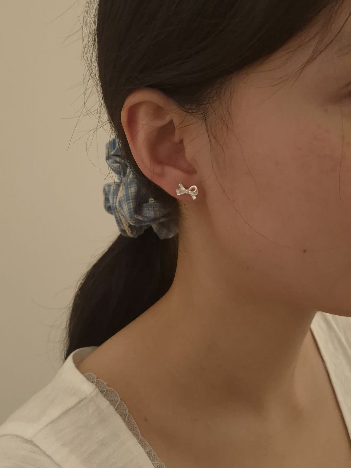 Silver 925 Matte Ribbon Post Earrings E231190805 - 이미지 3