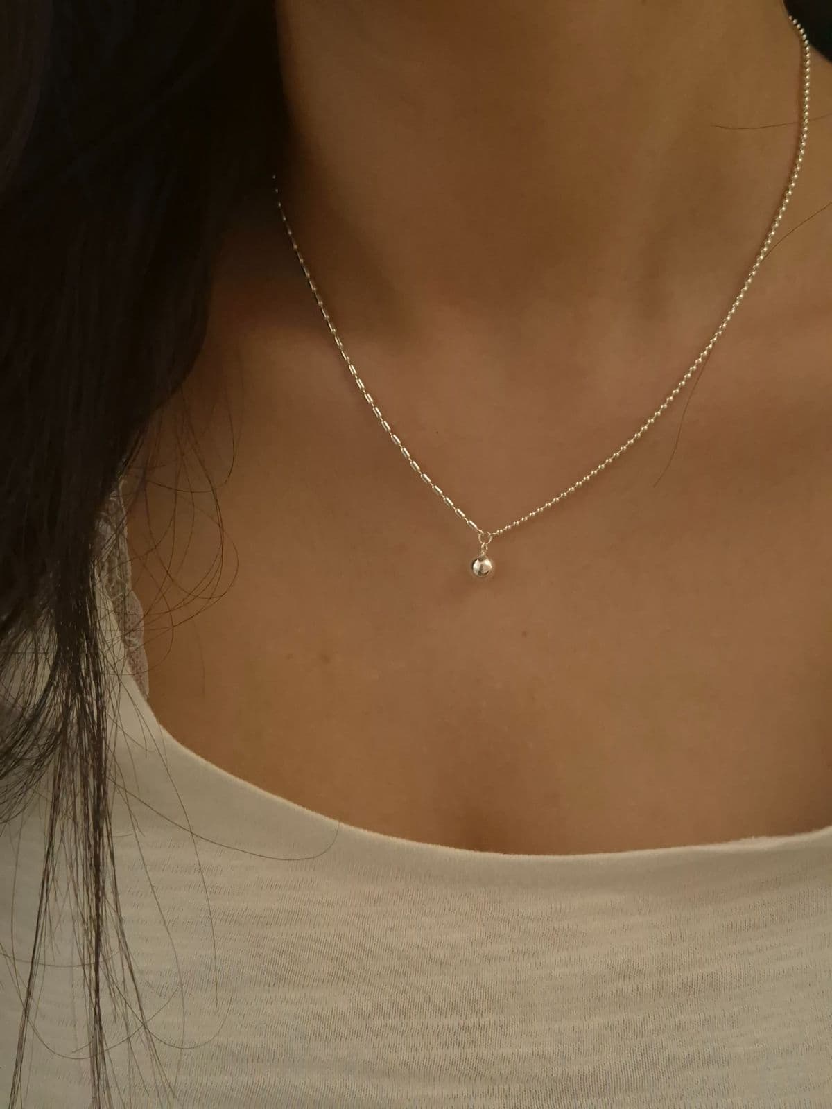 Silver 925 Silver Ball Dangle Necklace N231205351 - 이미지 2