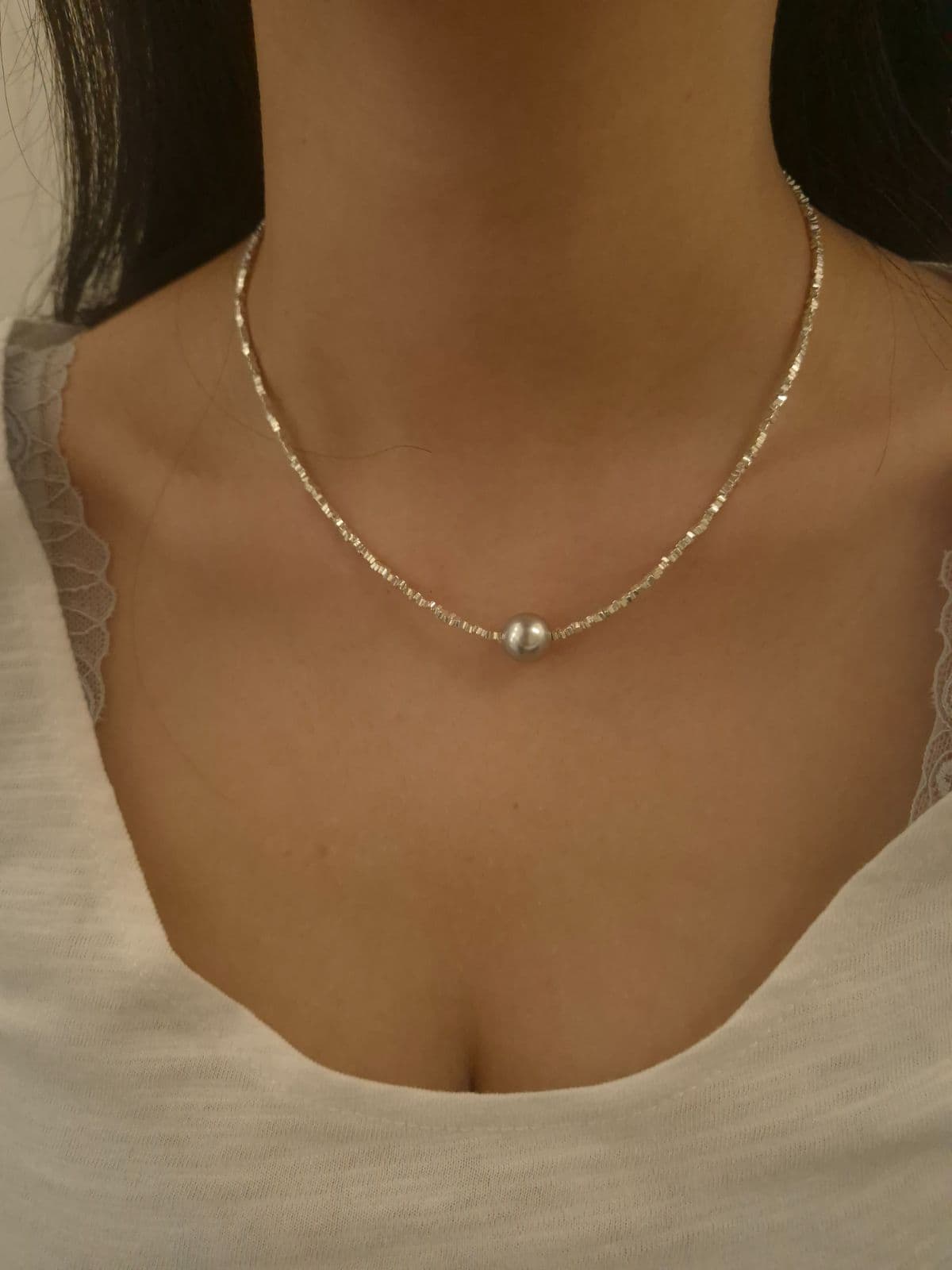 Silver 925 Silver Chip Gray Pearl Necklace N230659156 - 이미지 2