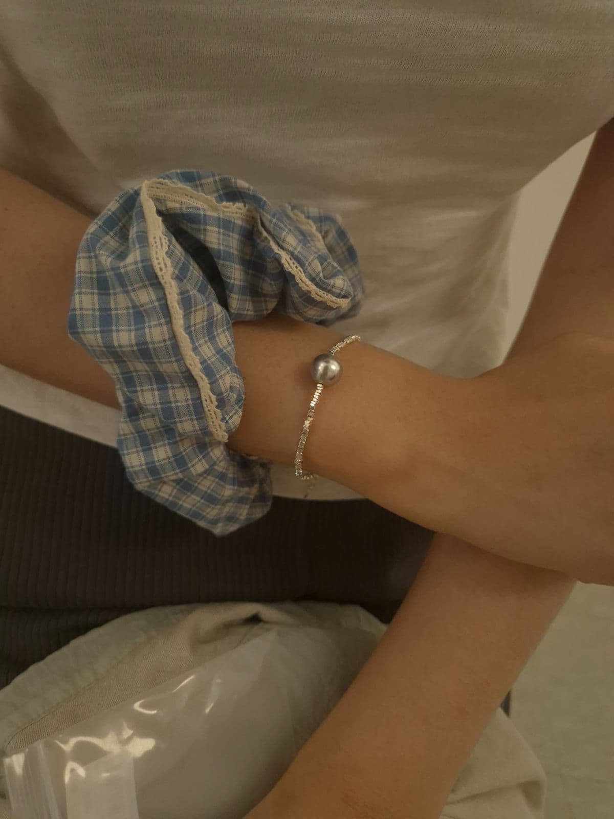 Silver 925 Silver Chip Gray Pearl Bracelet B230644373 - 이미지 1