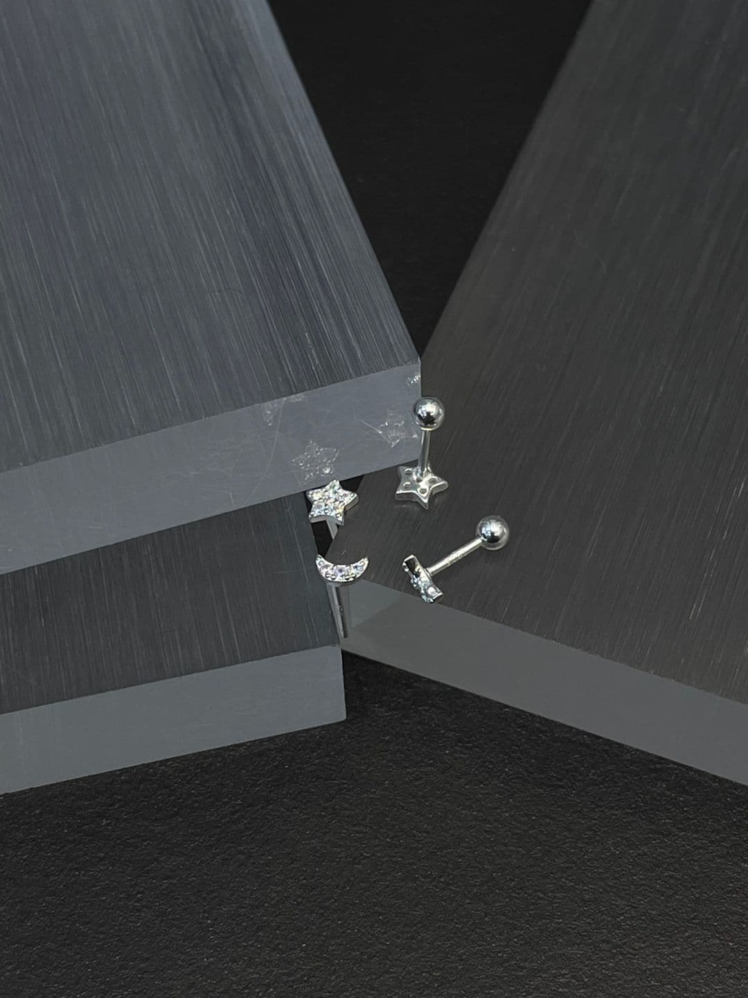 Silver 925 Cubic Star-Moon Earrings Piercing E260669455 - 이미지 6