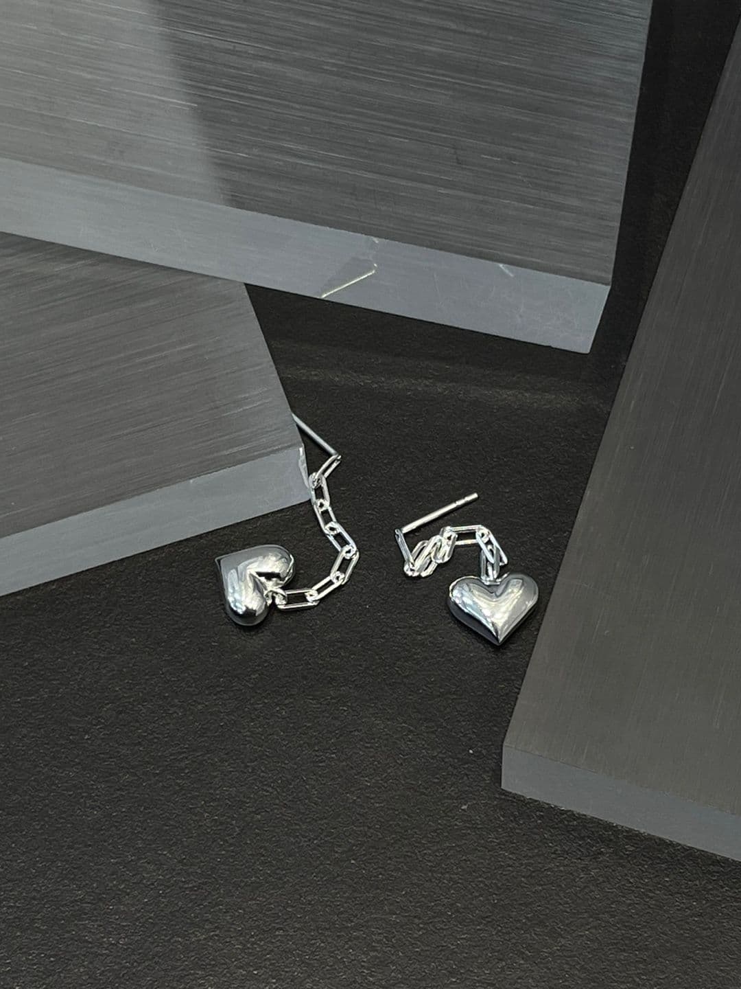 Silver 925 Heart Chain Drop Post Earrings E230381095 - 이미지 5