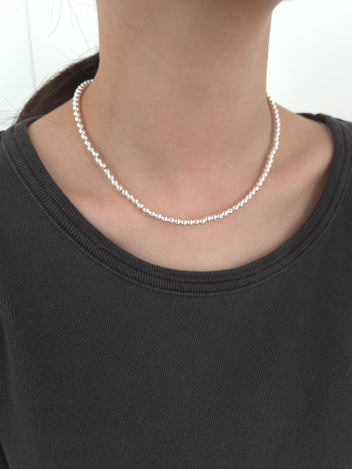 Silver 925 4mm Silver Ball Necklace N260649345 - 이미지 3