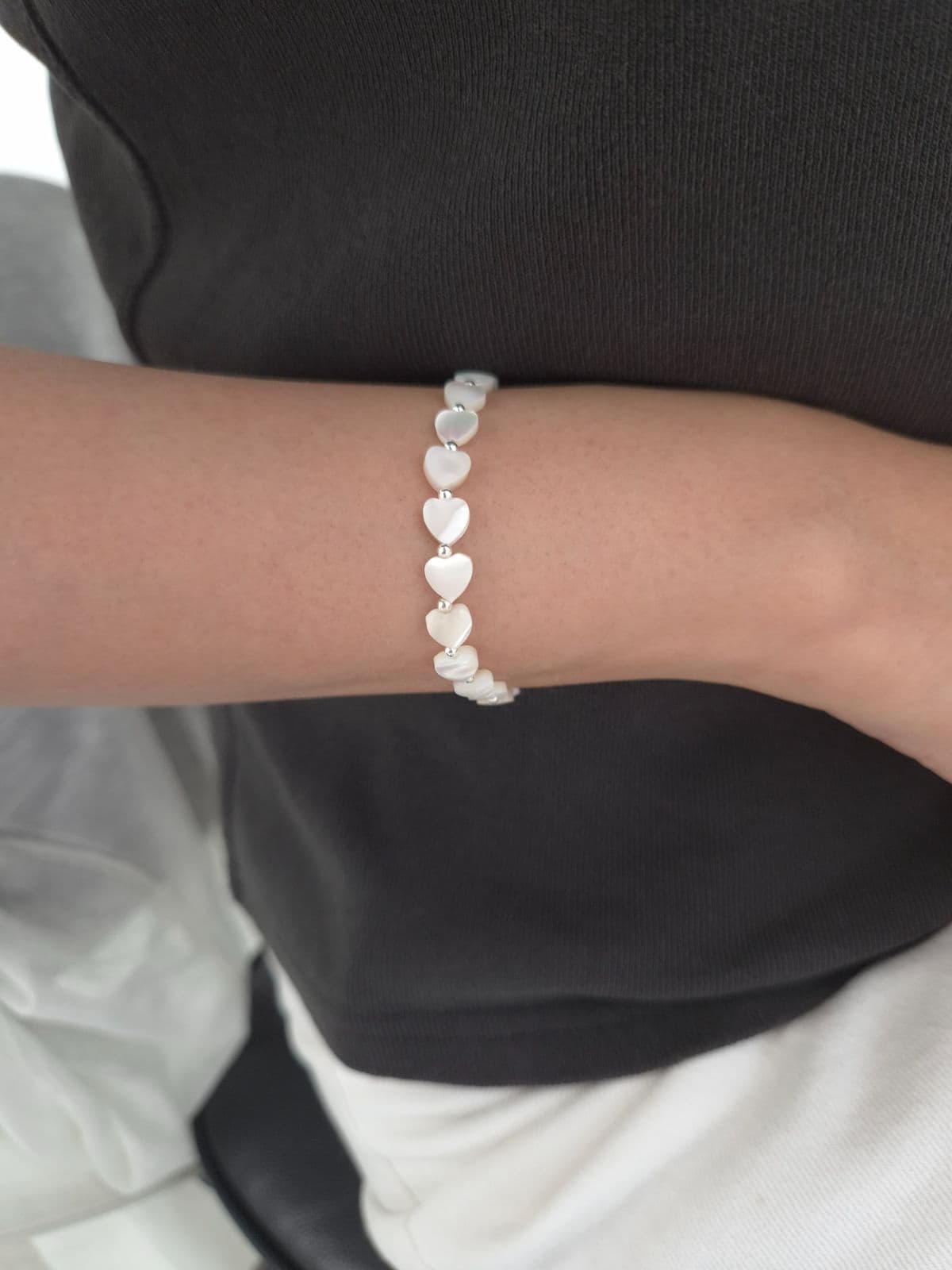 Silver 925 Mother-of-Pearl Heart Silver Ball Bracelet B260610460 - 이미지 3