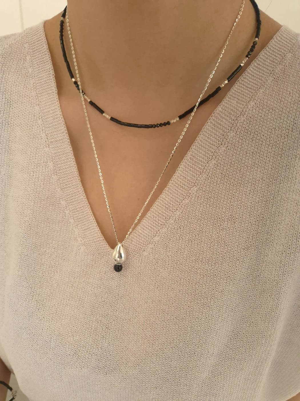Silver 925 Teardrop Onyx Big Chain Necklace N260673495 - 이미지 2