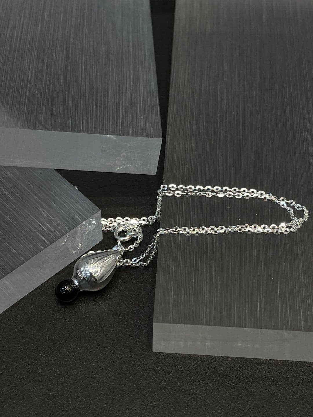 Silver 925 Teardrop Onyx Big Chain Necklace N260673495 - 이미지 4