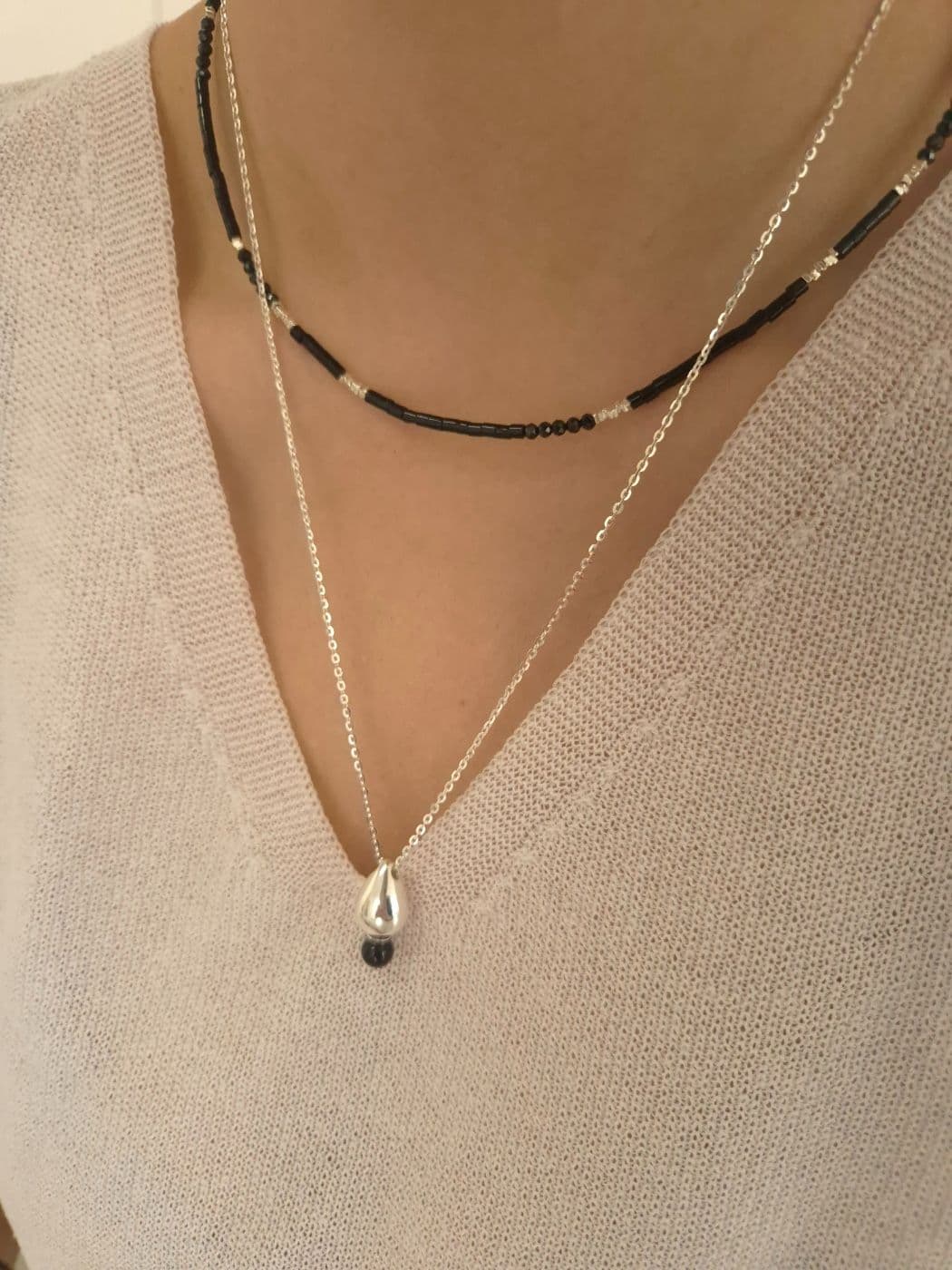 Silver 925 Teardrop Onyx Big Chain Necklace N260673495 - 이미지 1