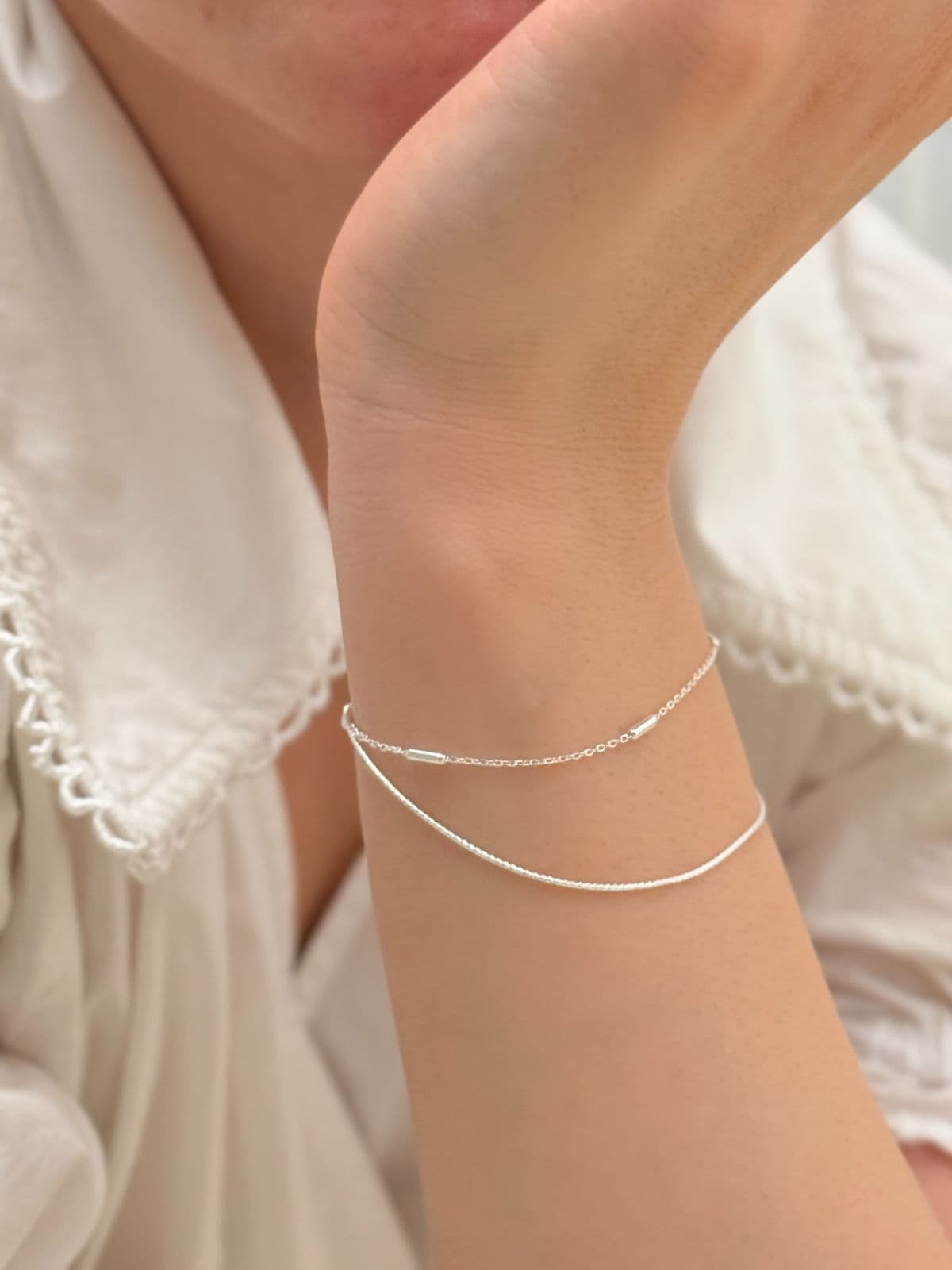 Silver 925 Stick Snake Chain Double Strand Bracelet B260646699 - 이미지 1