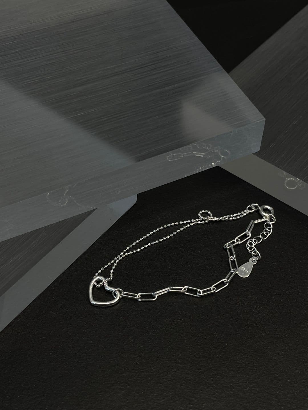 Silver 925 Heart Big Chain Double Strand Bracelet B260635039 - 이미지 4