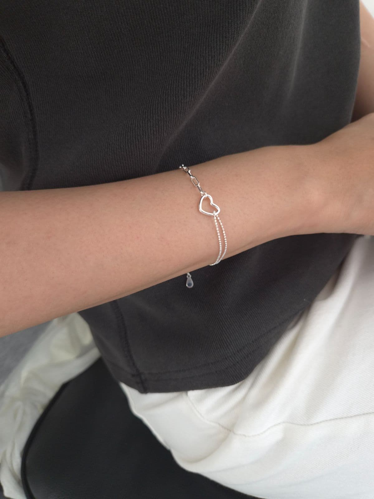 Silver 925 Heart Big Chain Double Strand Bracelet B260635039 - 이미지 3