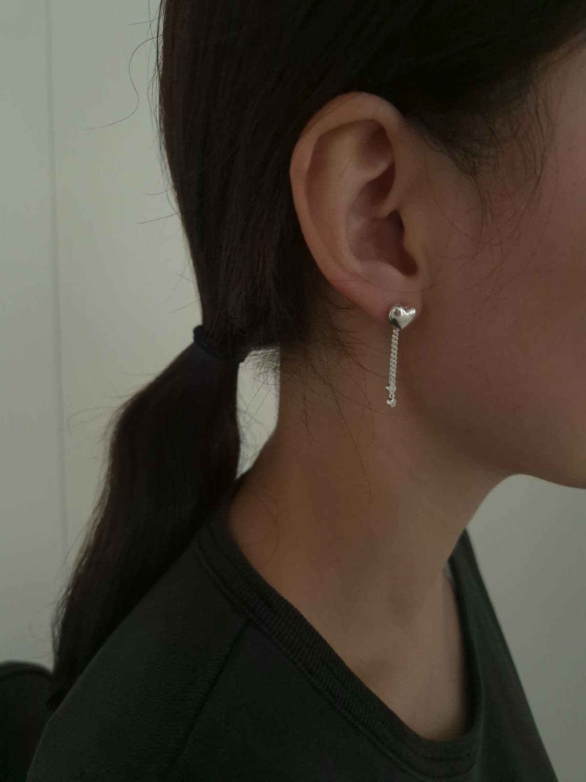 Silver 925 Heart Cubic Drop Post Earrings E260600046 - 이미지 1