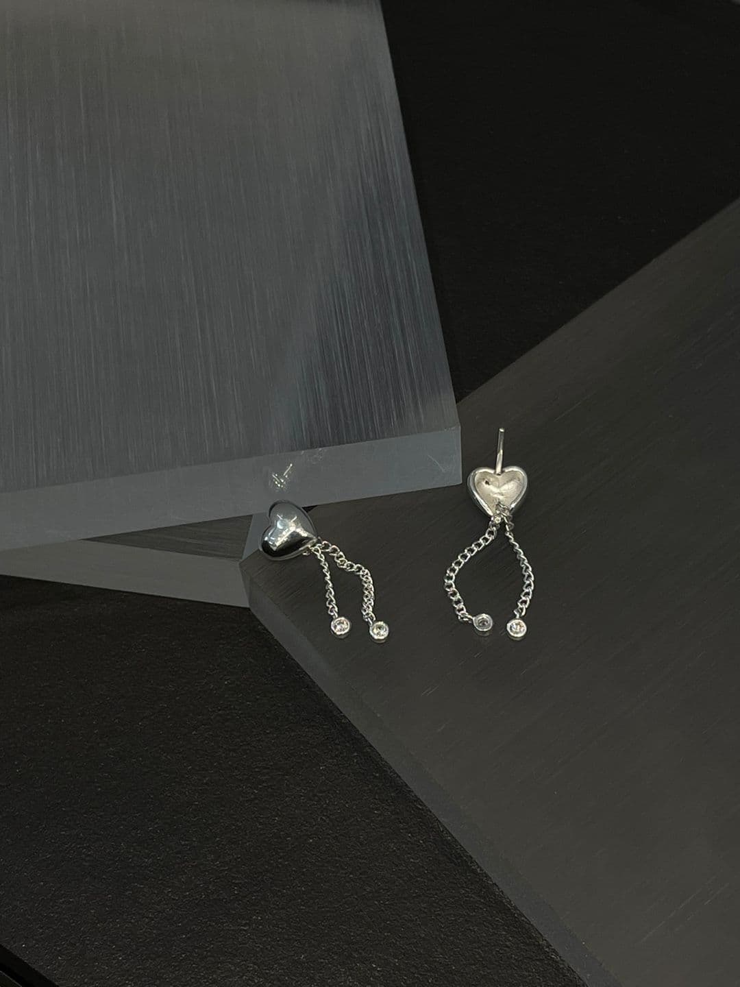 Silver 925 Heart Cubic Drop Post Earrings E260600046 - 이미지 6