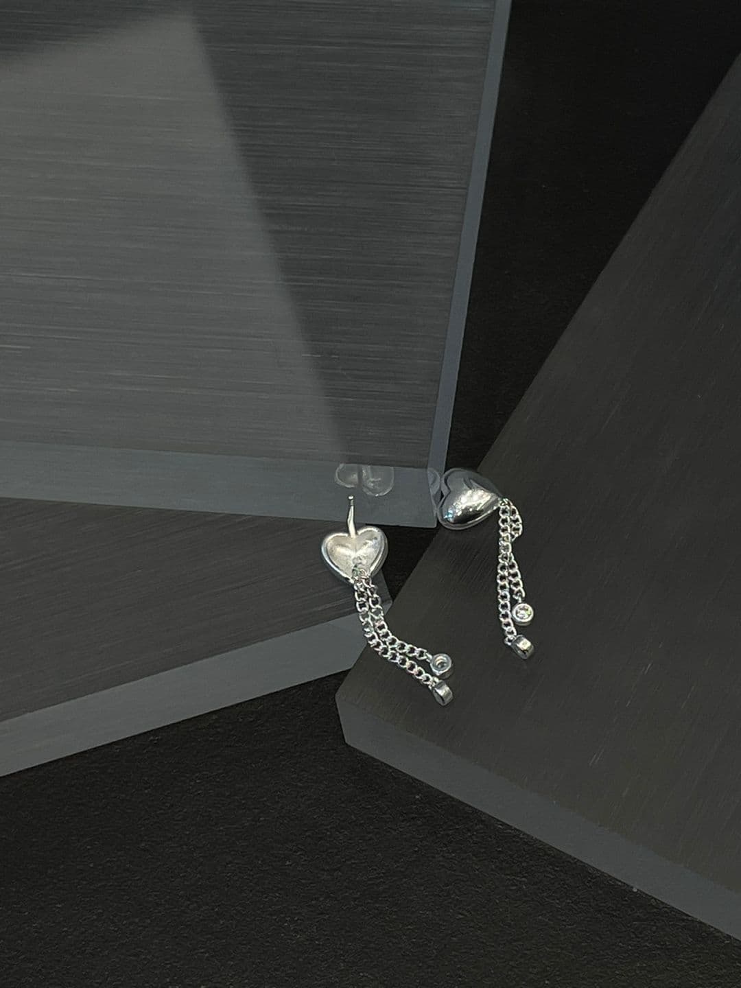 Silver 925 Heart Cubic Drop Post Earrings E260600046 - 이미지 5