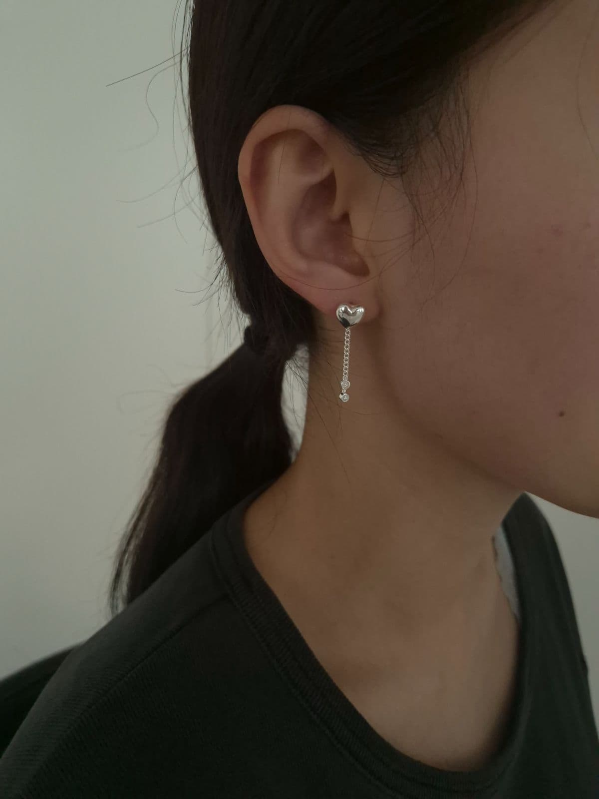 Silver 925 Heart Cubic Drop Post Earrings E260600046 - 이미지 2