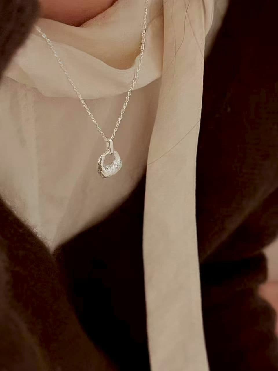 Silver 925 Matte Rough Pendant Chain Necklace N260626263 - 이미지 4