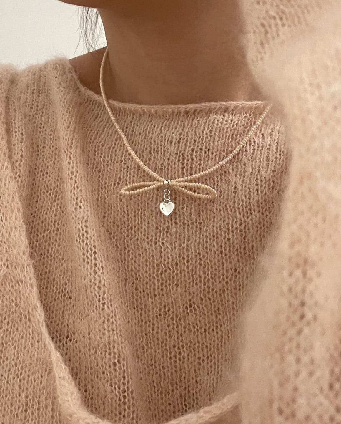 Silver 925 Gemstone Ribbon Heart Necklace N240420039 - 이미지 1