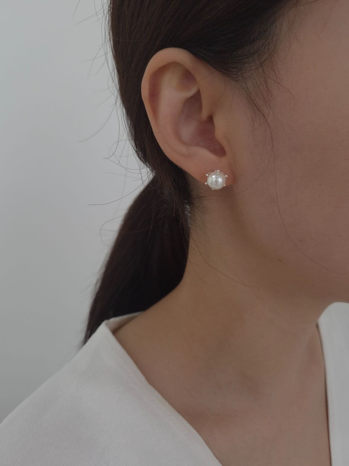 Silver 925 6-8mm Pearl Tray Earrings E240559771 - 이미지 2