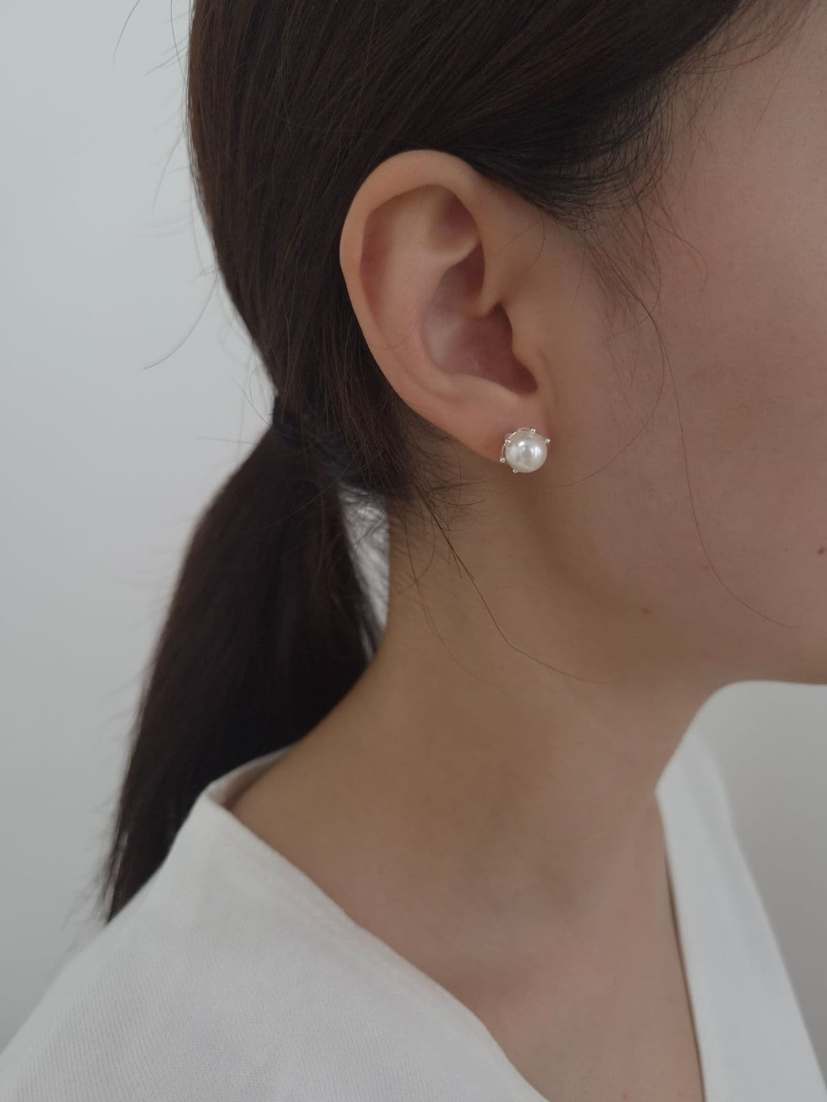 Silver 925 6-8mm Pearl Tray Earrings E240559771 - 이미지 1