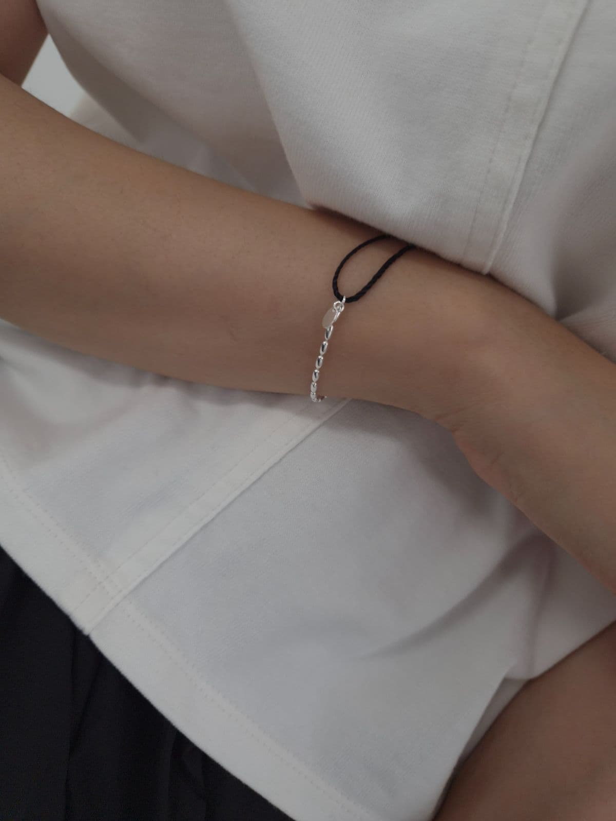 Silver 925 Waxed Strap Silver Ball Bracelet B260685301 - 이미지 3