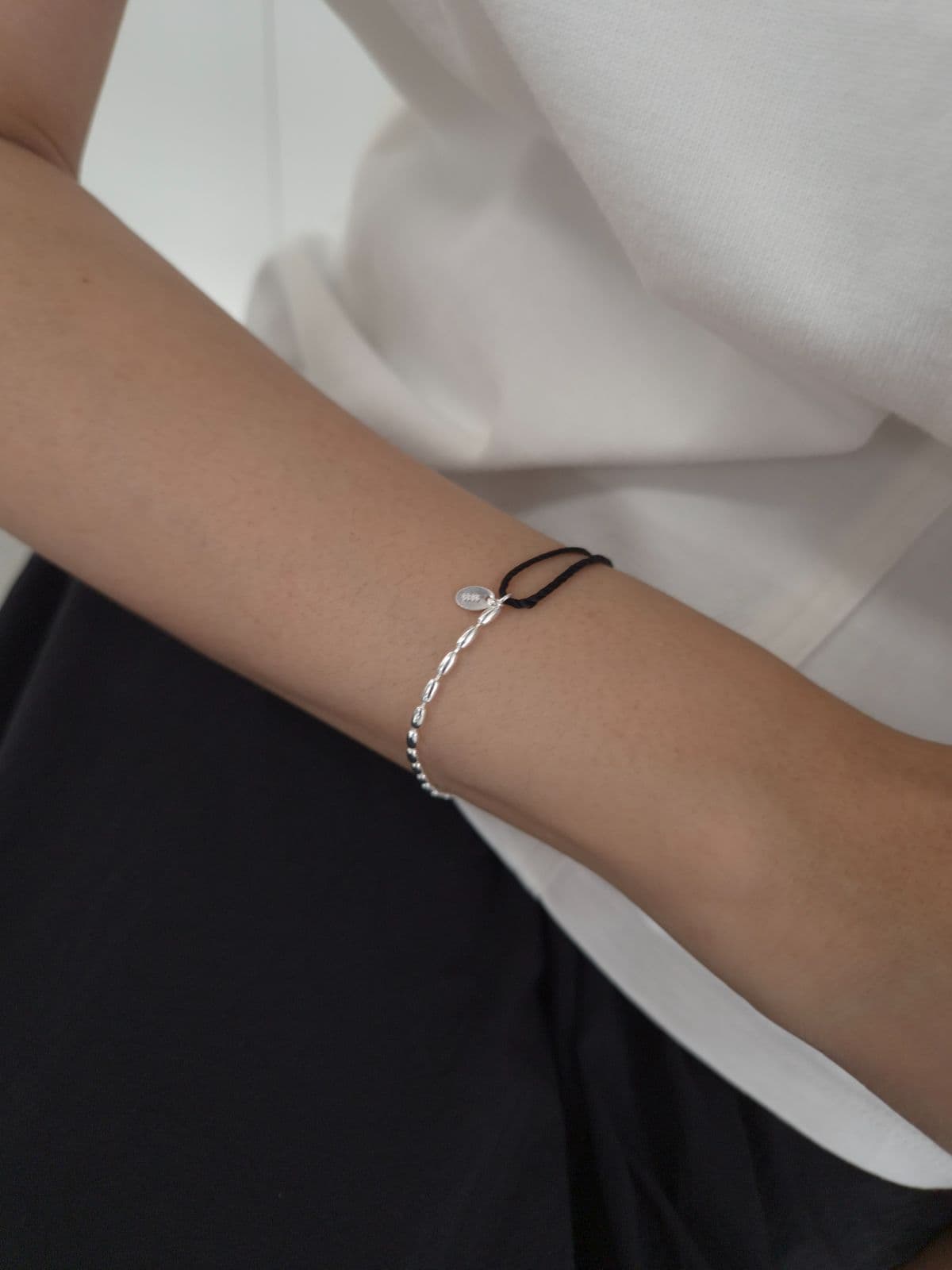 Silver 925 Waxed Strap Silver Ball Bracelet B260685301 - 이미지 1
