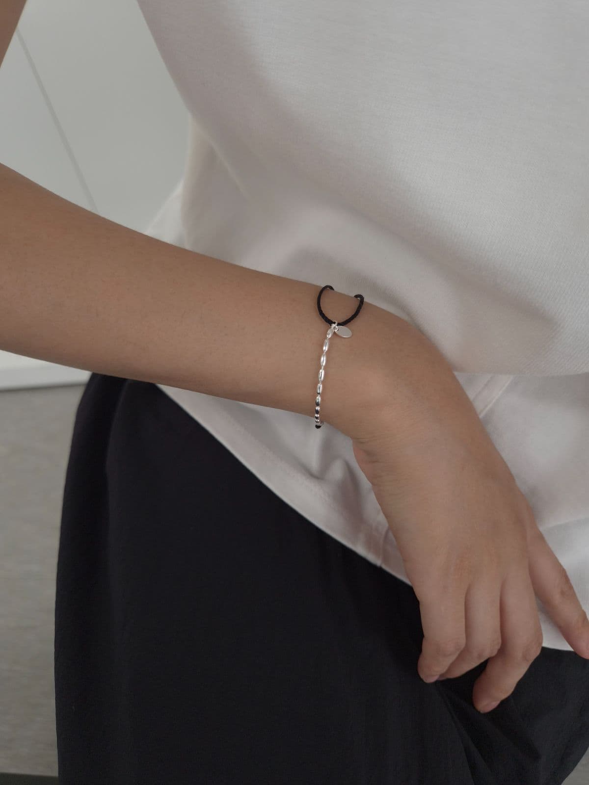 Silver 925 Waxed Strap Silver Ball Bracelet B260685301 - 이미지 5