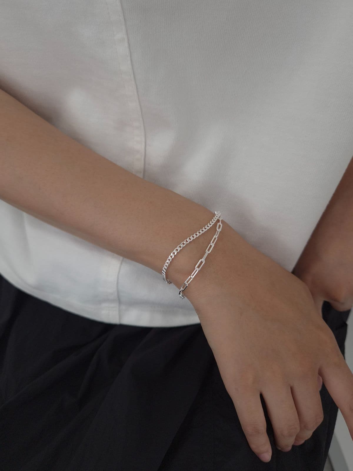 Silver 925 Double-strand Big Chain Hook Bracelet B260638320 - 이미지 7