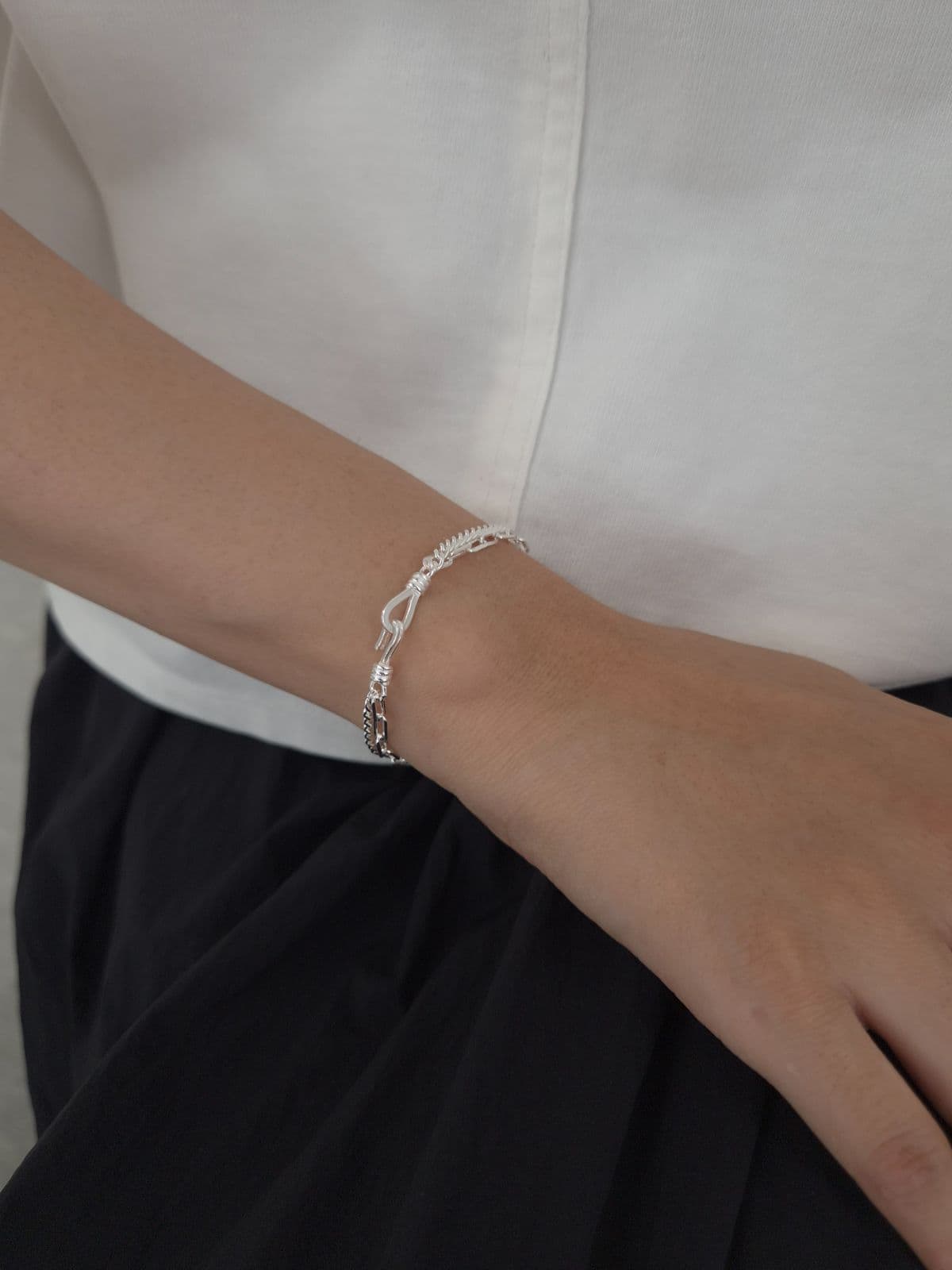 Silver 925 Double-strand Big Chain Hook Bracelet B260638320 - 이미지 5