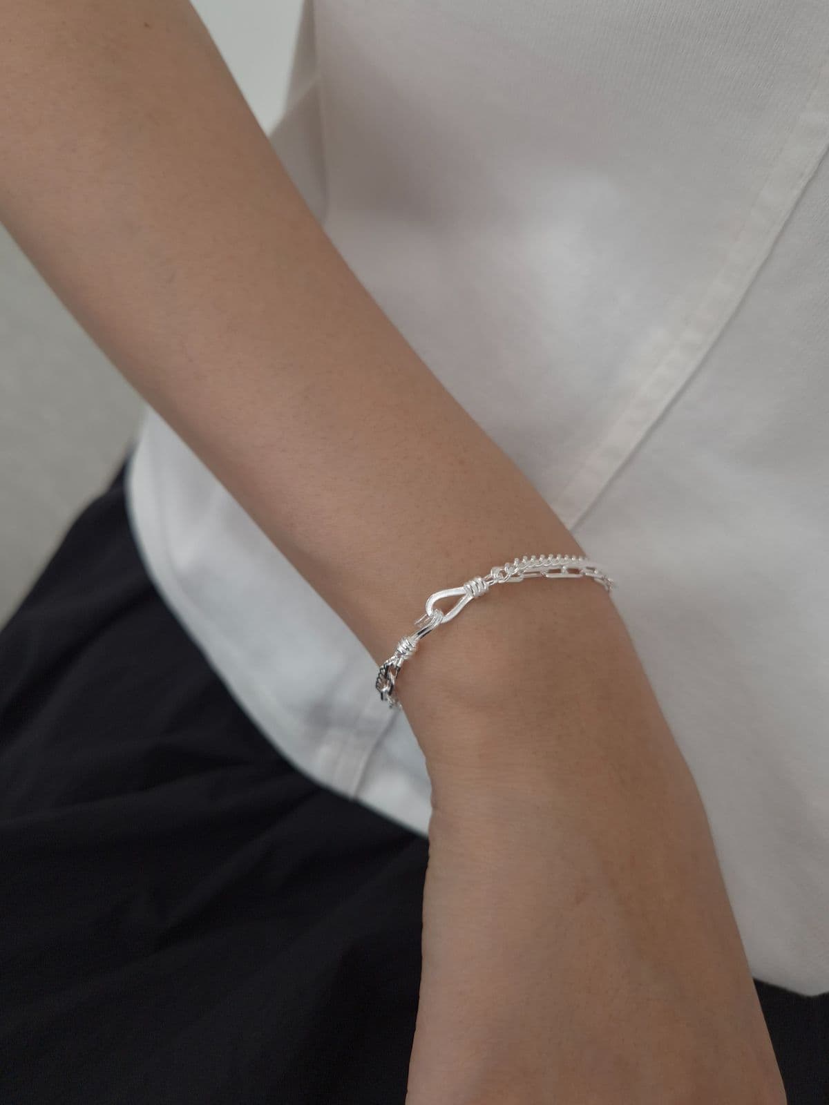 Silver 925 Double-strand Big Chain Hook Bracelet B260638320 - 이미지 6
