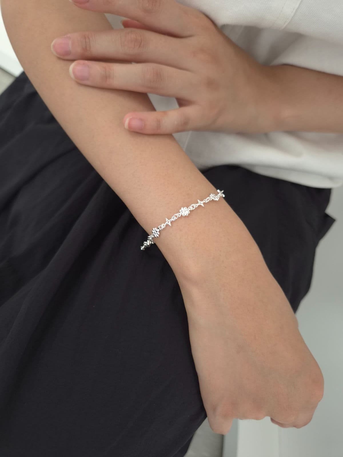 Silver 925 Flower Star Slide Bracelet B260630323 - 이미지 6