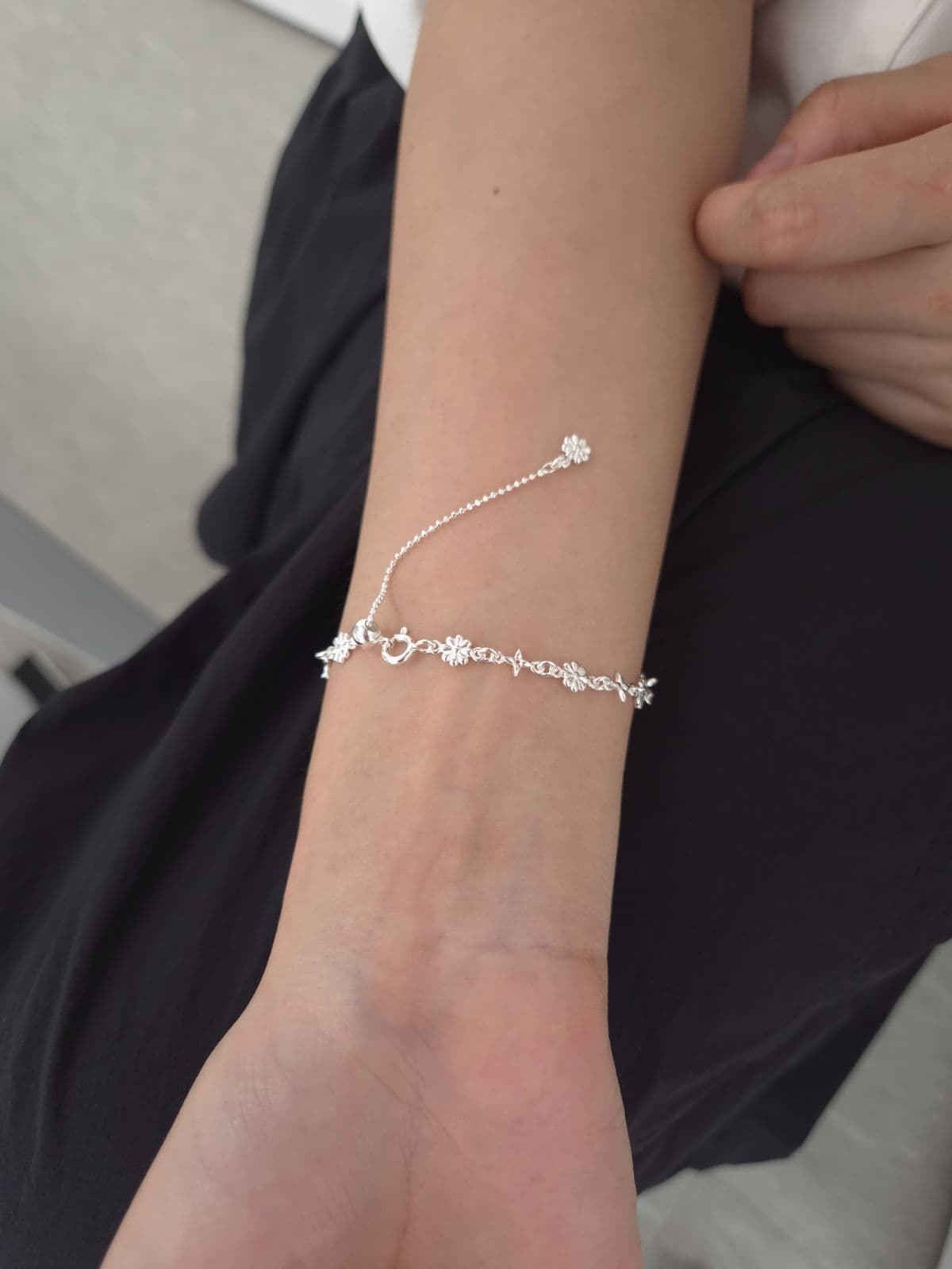 Silver 925 Flower Star Slide Bracelet B260630323 - 이미지 4